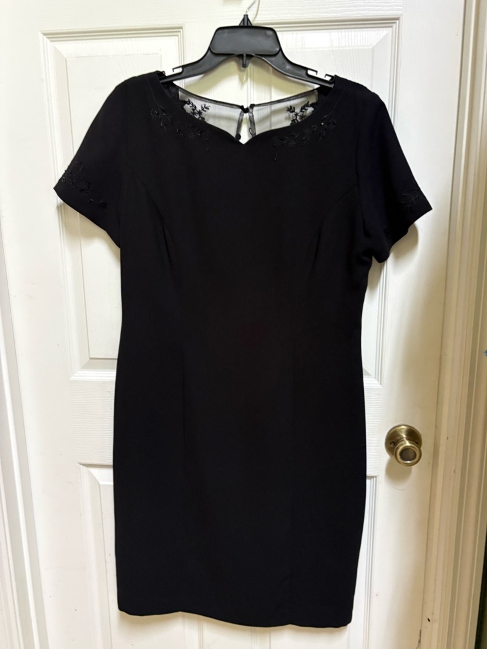 Studio I Black Embroidered Short-Sleeve Midi Dress